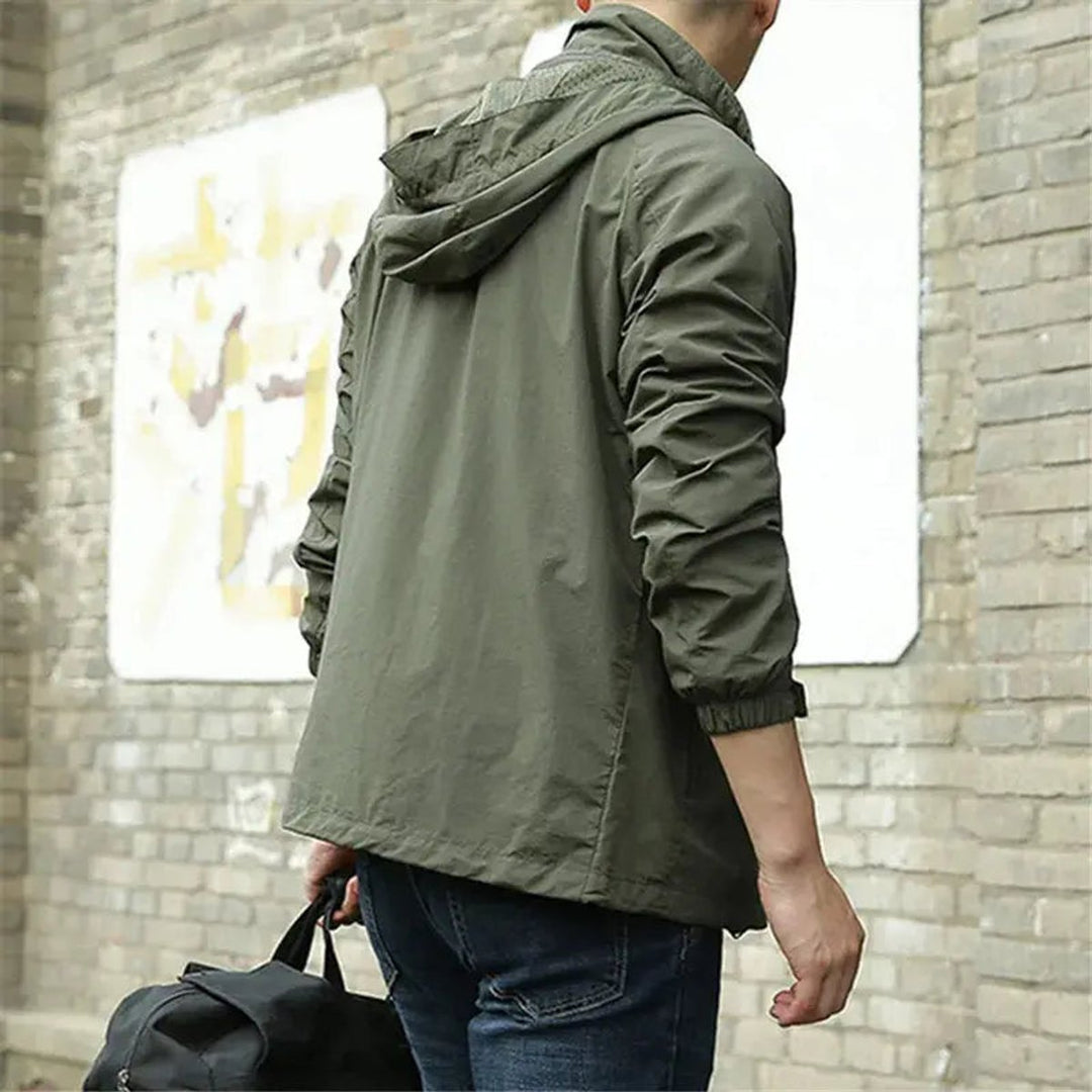 Men's Lightweight Hooded Waterproof Jacket Breathable Zip-Up Coat