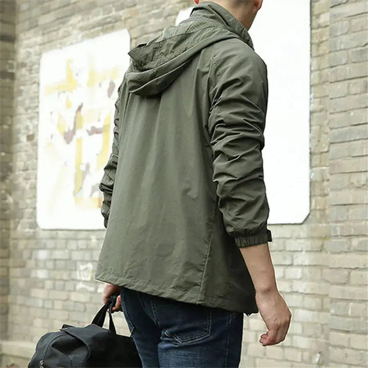 Men's Lightweight Hooded Waterproof Jacket Breathable Zip-Up Coat