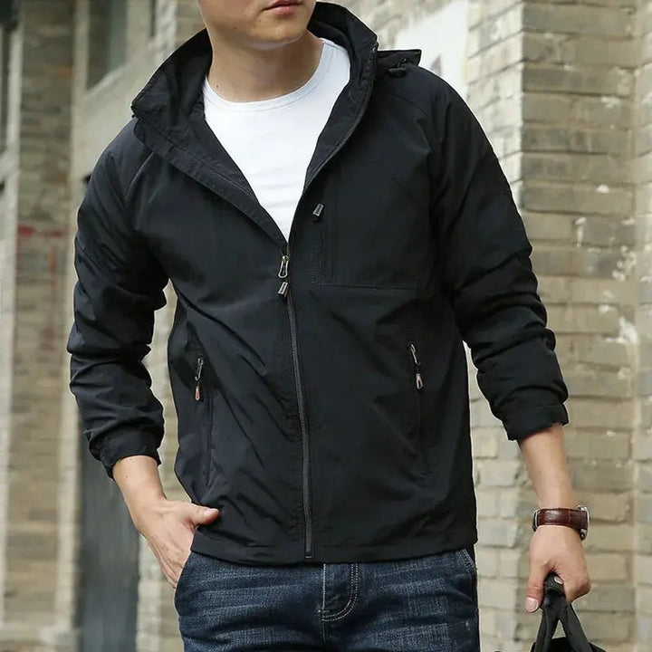 Men's Lightweight Hooded Waterproof Jacket Breathable Zip-Up Coat