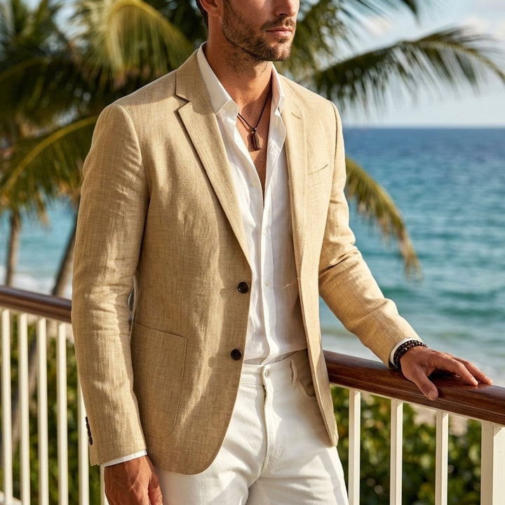 Mens Lightweight Linen Blazer Jacket Relaxed Smart Casual