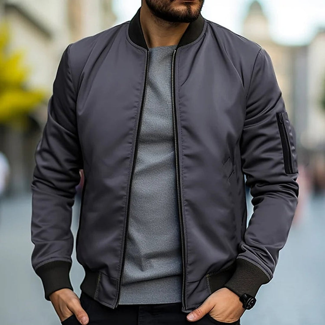 Men's Lightweight Ribbed-Trim Zip-Up Bomber Jacket