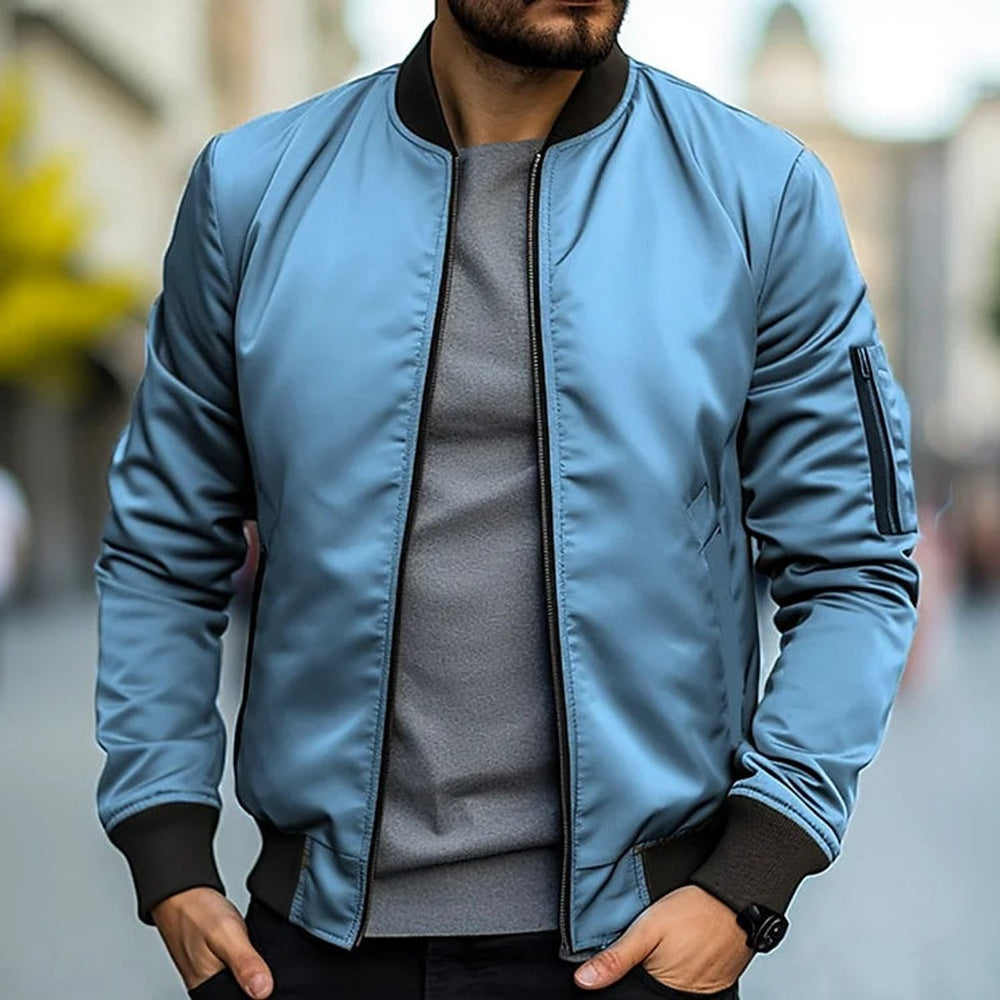 Men's Lightweight Ribbed-Trim Zip-Up Bomber Jacket