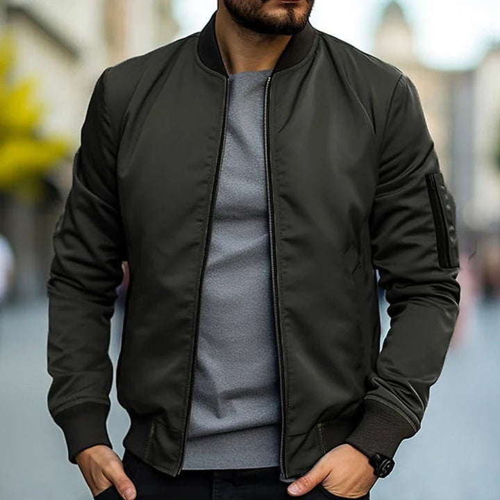 Men's Lightweight Ribbed-Trim Zip-Up Bomber Jacket
