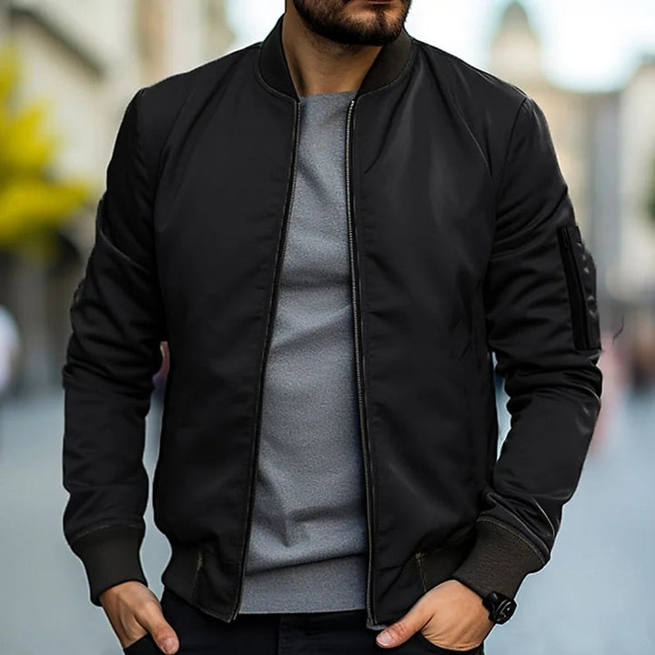 Men's Lightweight Ribbed-Trim Zip-Up Bomber Jacket