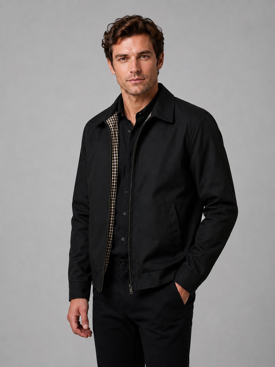 Men's Lightweight Smart Casual Zip-Up Bomber Jacket Checked Lining
