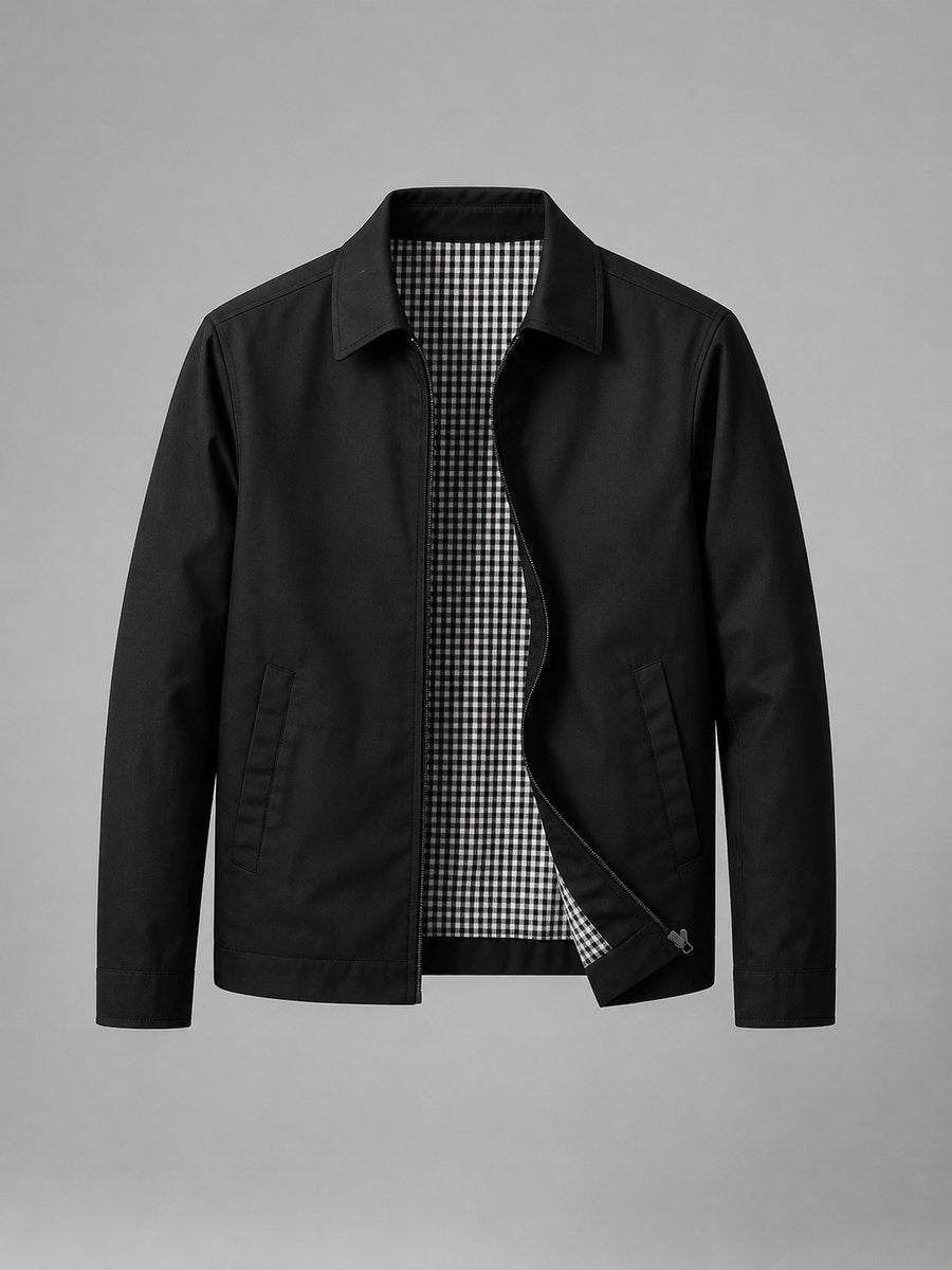 Men's Lightweight Smart Casual Zip-Up Bomber Jacket Checked Lining