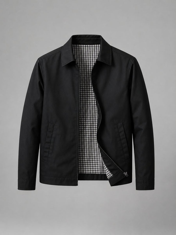 Men's Lightweight Smart Casual Zip-Up Bomber Jacket Checked Lining