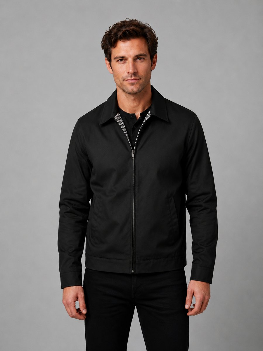Men's Lightweight Smart Casual Zip-Up Bomber Jacket Checked Lining