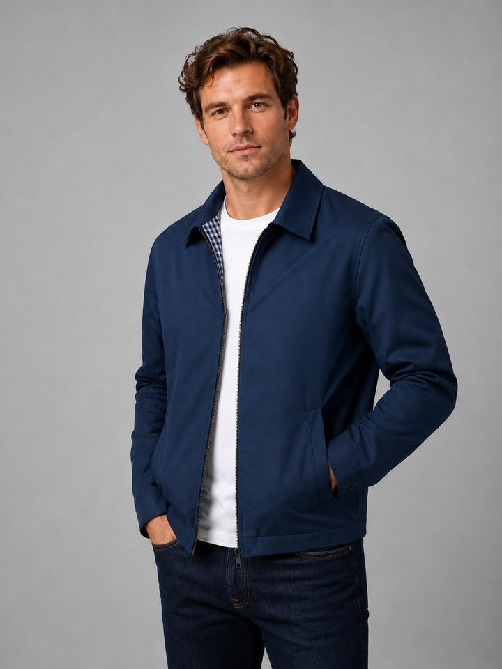 Men's Lightweight Smart Casual Zip-Up Bomber Jacket Checked Lining