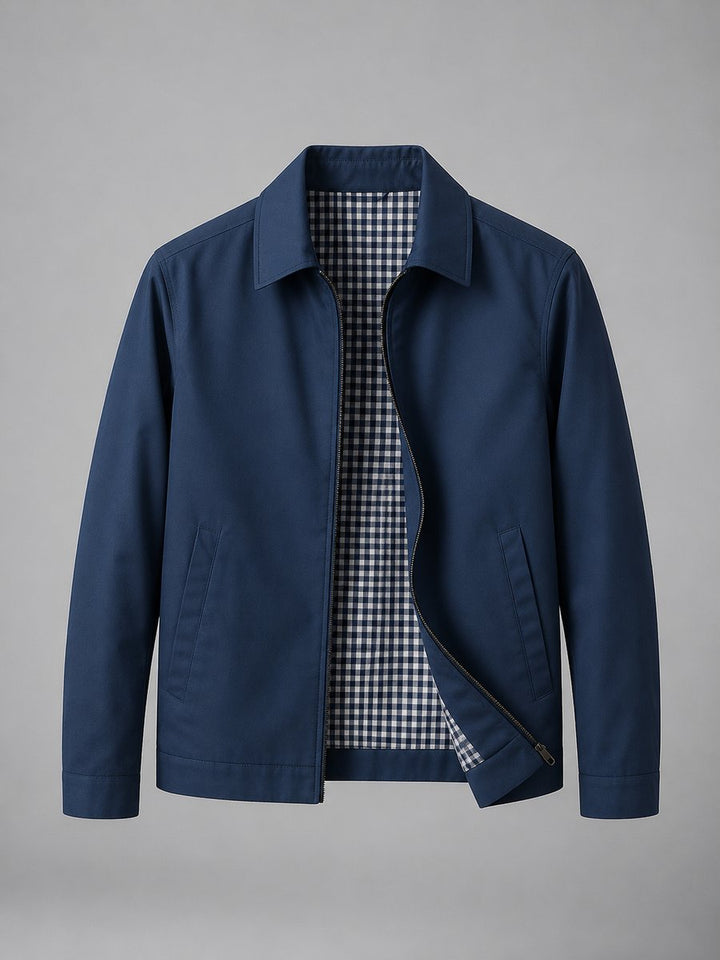 Men's Lightweight Smart Casual Zip-Up Bomber Jacket Checked Lining