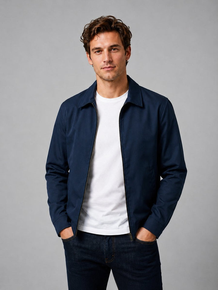 Men's Lightweight Smart Casual Zip-Up Bomber Jacket Checked Lining