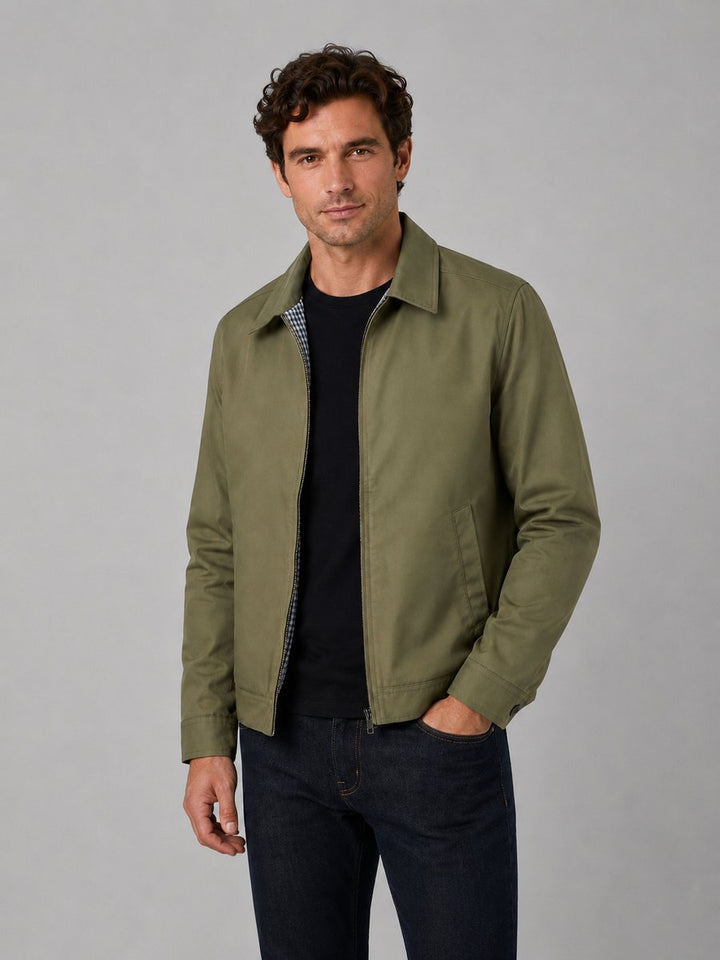 Men's Lightweight Smart Casual Zip-Up Bomber Jacket Checked Lining