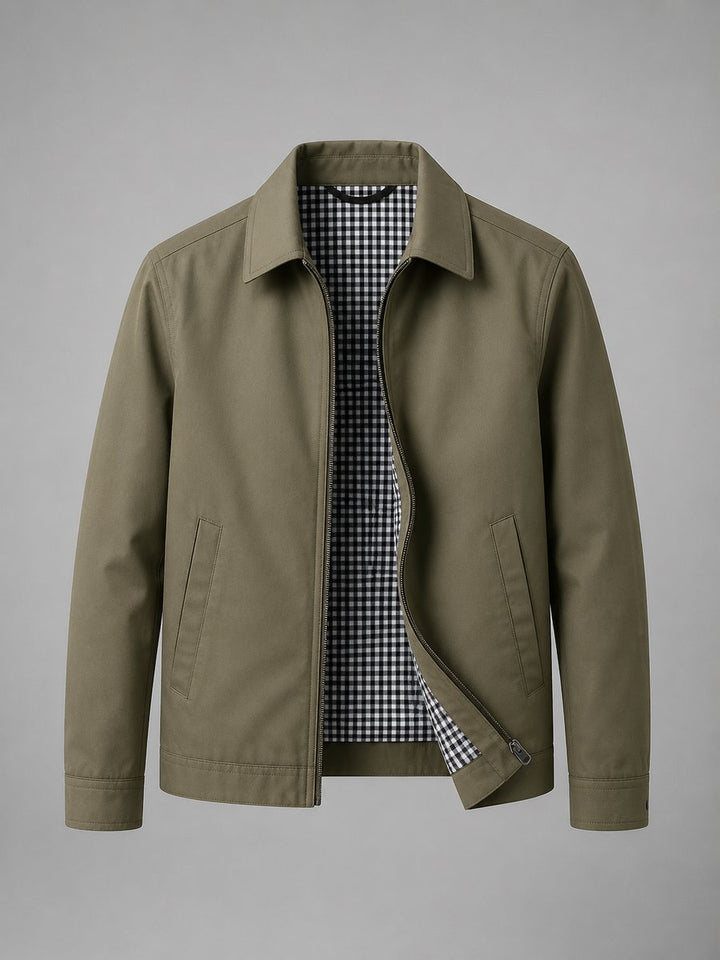 Men's Lightweight Smart Casual Zip-Up Bomber Jacket Checked Lining