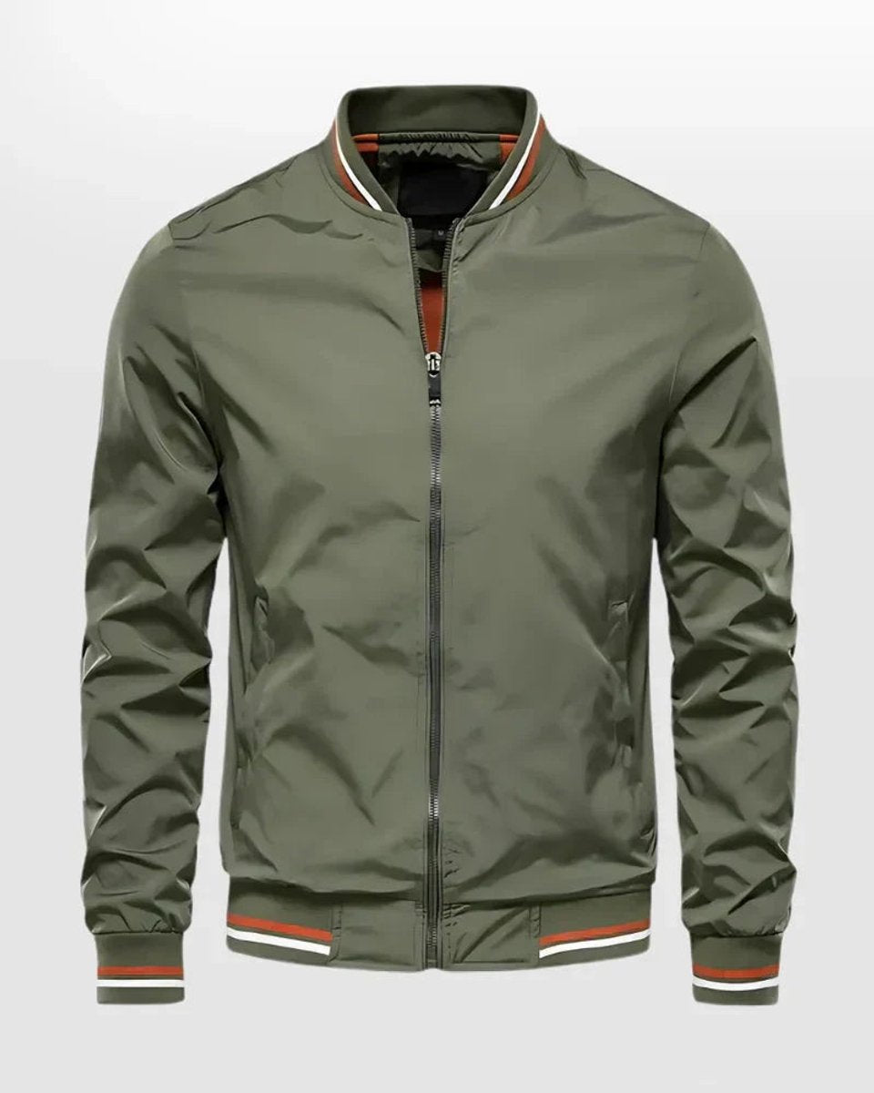 Men's Lightweight Striped Ribbed-Cuff Bomber Jacket