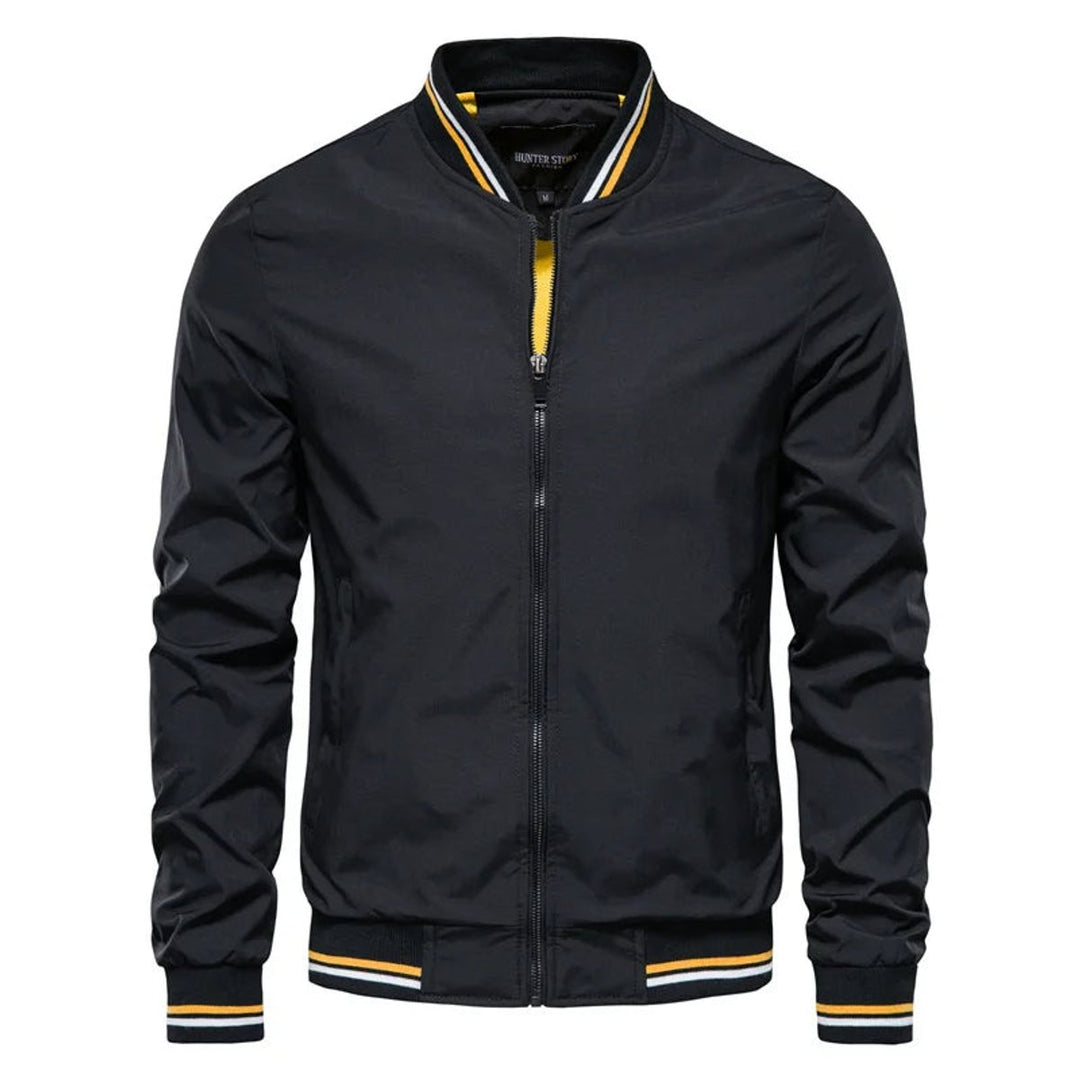Men's Lightweight Zip-Up Bomber Jacket Ribbed Collar