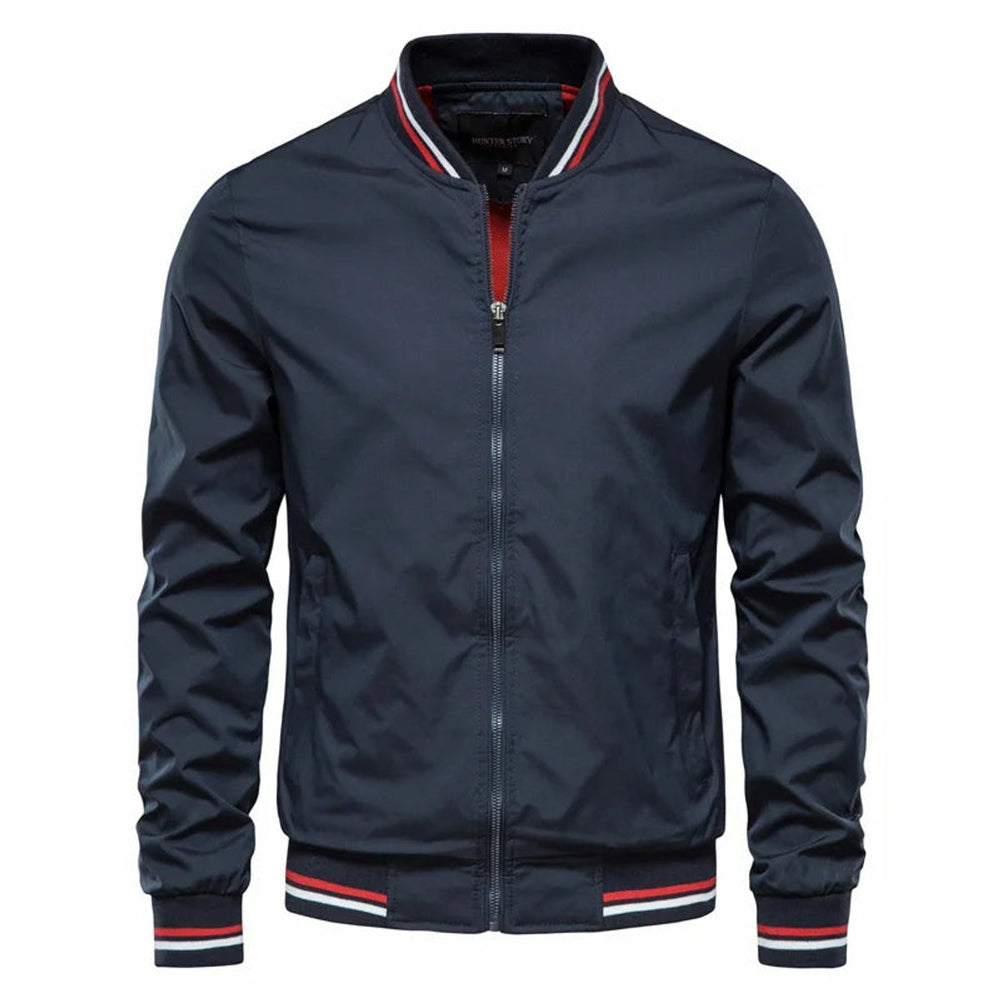 Men's Lightweight Zip-Up Bomber Jacket Ribbed Collar