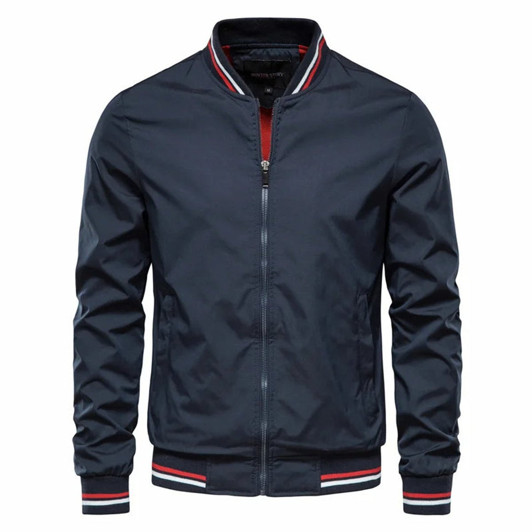 Men's Lightweight Zip-Up Bomber Jacket Ribbed Collar