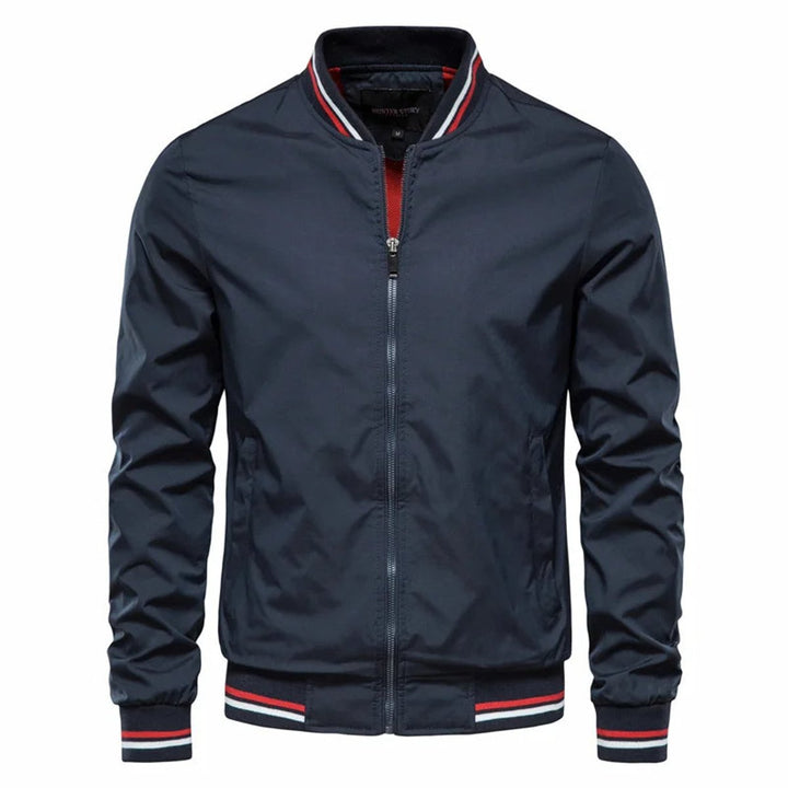 Men's Lightweight Zip-Up Bomber Jacket Ribbed Collar