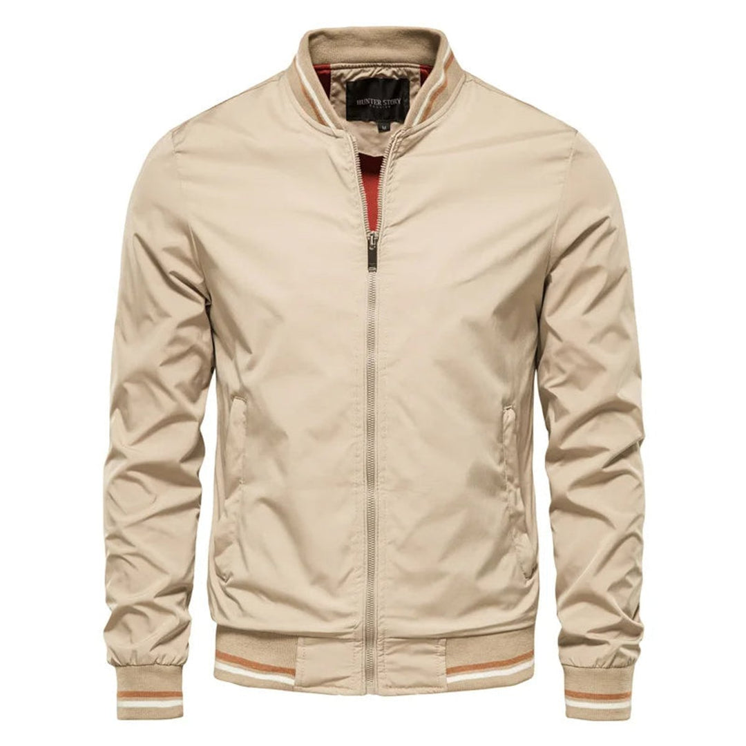 Men's Lightweight Zip-Up Bomber Jacket Ribbed Collar