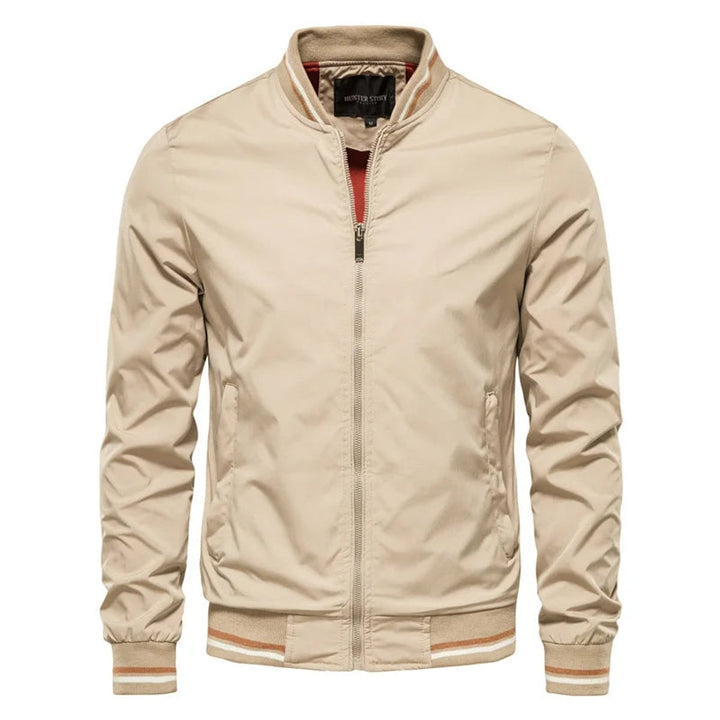 Men's Lightweight Zip-Up Bomber Jacket Ribbed Collar
