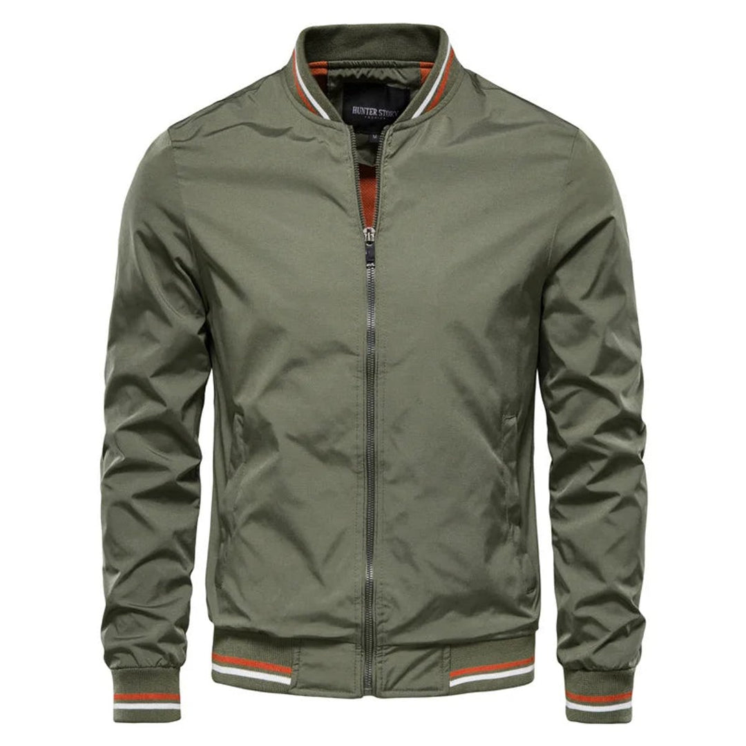 Men's Lightweight Zip-Up Bomber Jacket Ribbed Collar