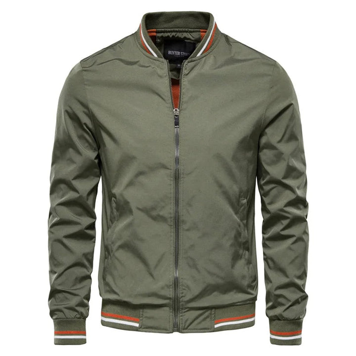 Men's Lightweight Zip-Up Bomber Jacket Ribbed Collar