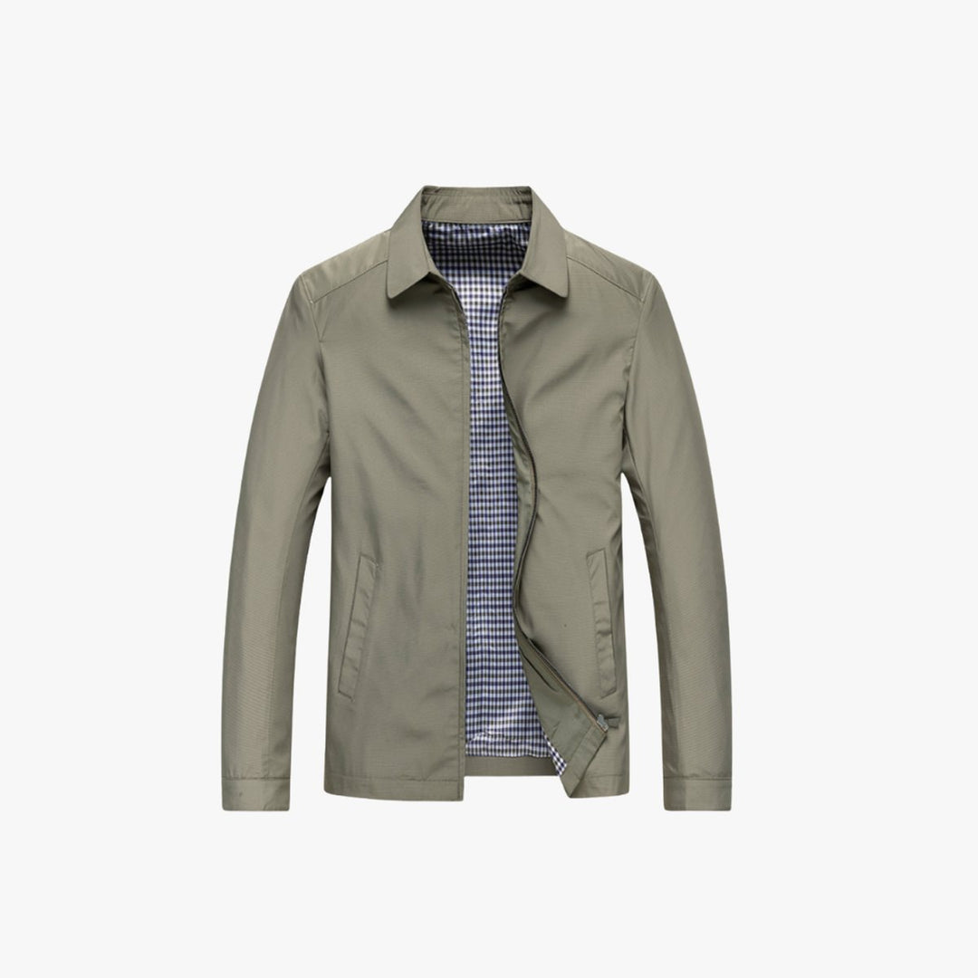 Mens Lightweight Zip-Up Windbreaker Jacket Gingham Lined