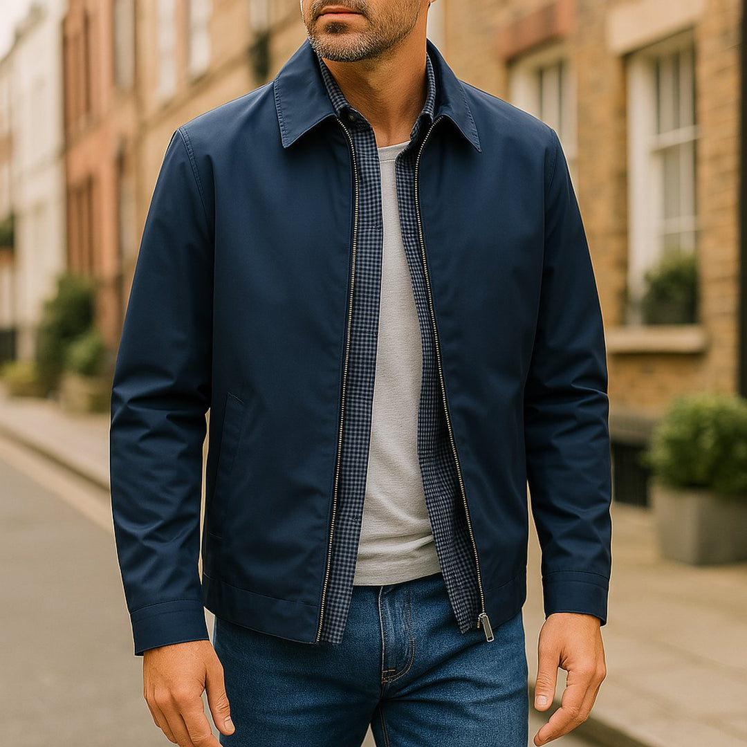 Mens Lightweight Zip-Up Windbreaker Jacket Gingham Lined
