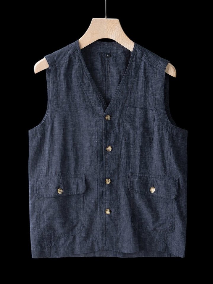 Men's Linen Sleeveless Waistcoat Vest Cardigan Button-Front