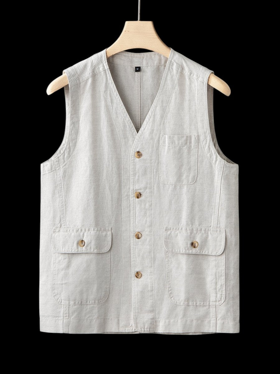 Men's Linen Sleeveless Waistcoat Vest Cardigan Button-Front