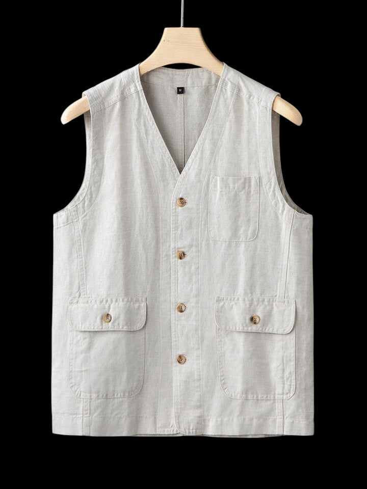 Men's Linen Sleeveless Waistcoat Vest Cardigan Button-Front