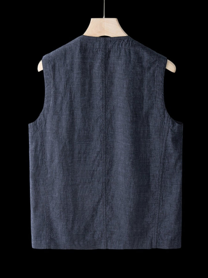 Men's Linen Sleeveless Waistcoat Vest Cardigan Button-Front
