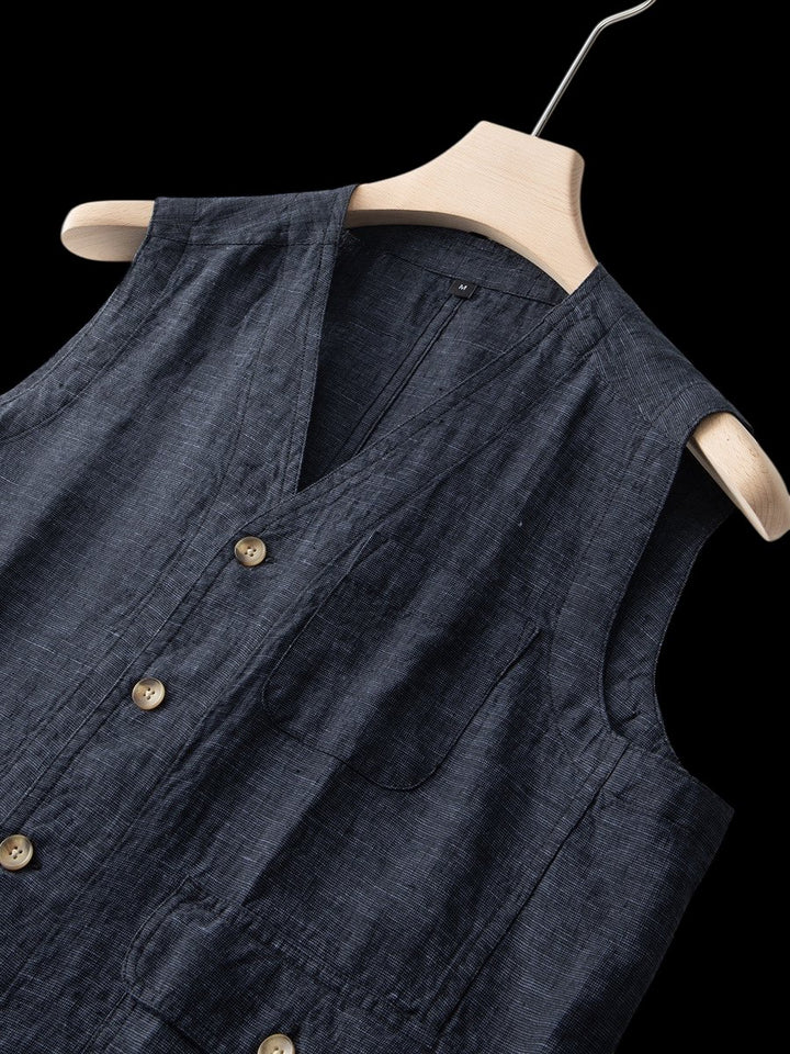 Men's Linen Sleeveless Waistcoat Vest Cardigan Button-Front