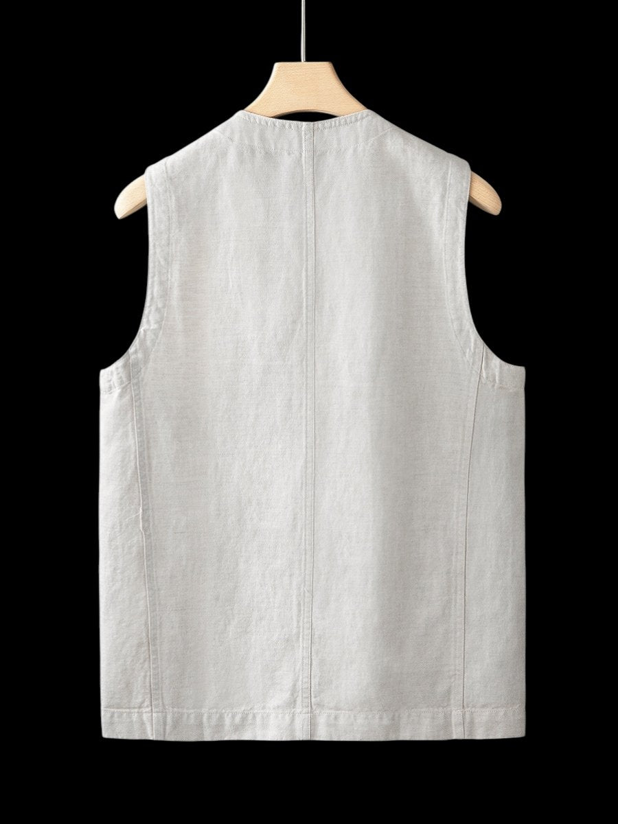Men's Linen Sleeveless Waistcoat Vest Cardigan Button-Front