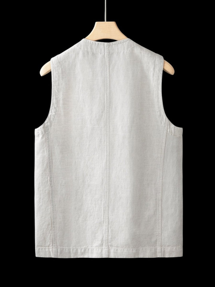 Men's Linen Sleeveless Waistcoat Vest Cardigan Button-Front