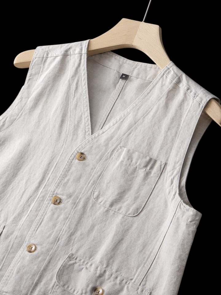 Men's Linen Sleeveless Waistcoat Vest Cardigan Button-Front