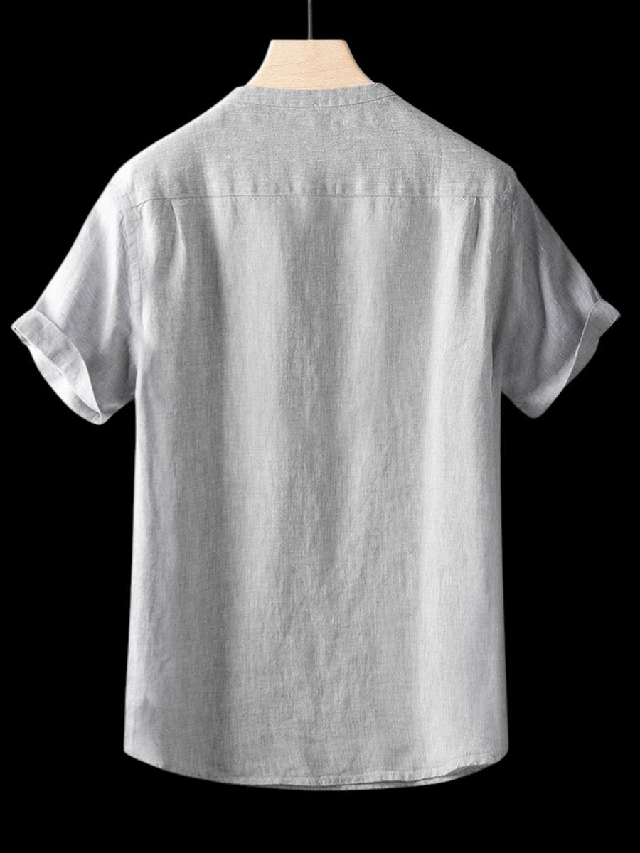 Mens Linen V-Neck Short-Sleeve Relaxed Pullover Shirt
