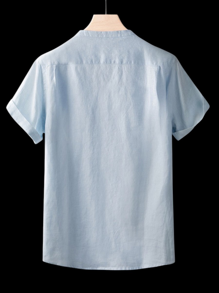 Mens Linen V-Neck Short-Sleeve Relaxed Pullover Shirt
