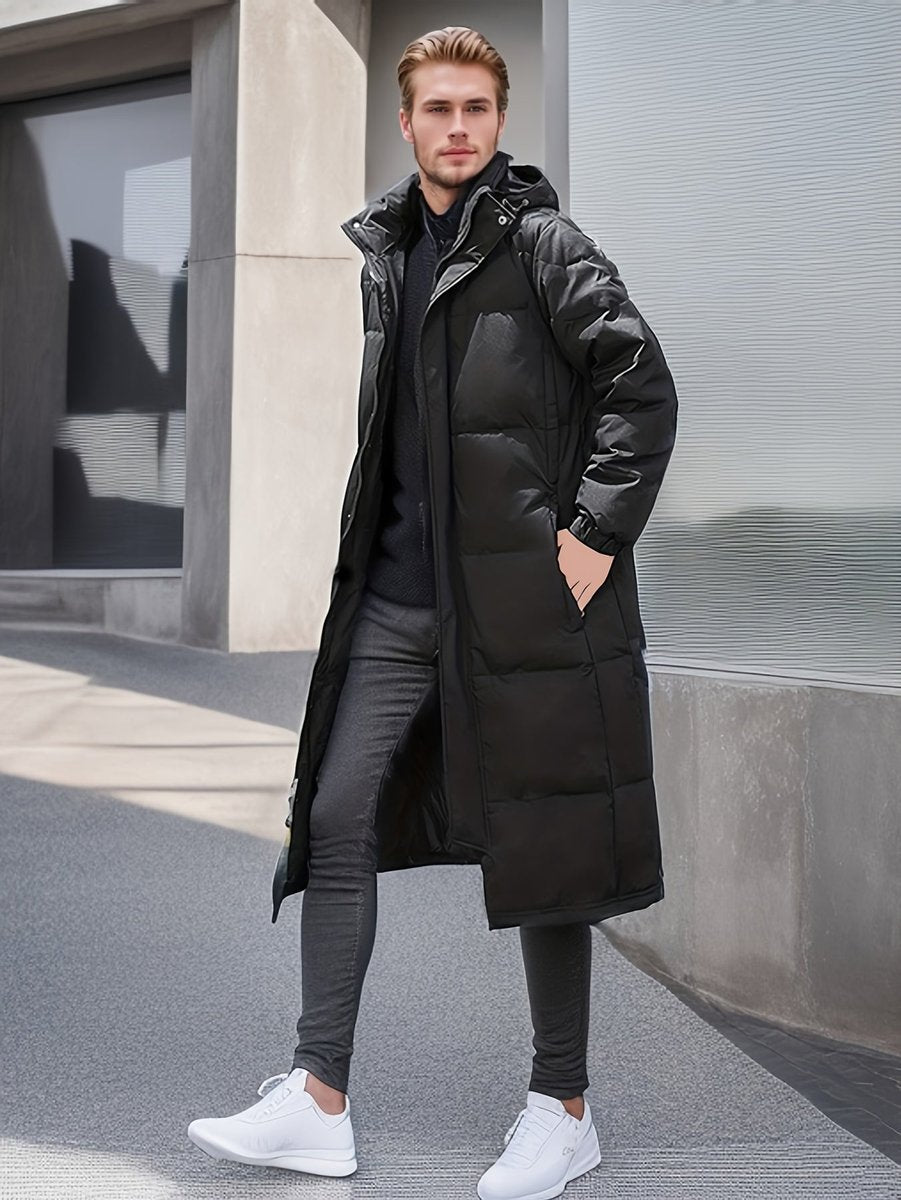 Men's Long Padded Hooded Waterproof Zip-Up Winter Coat