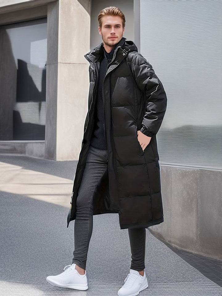 Men's Long Padded Hooded Waterproof Zip-Up Winter Coat