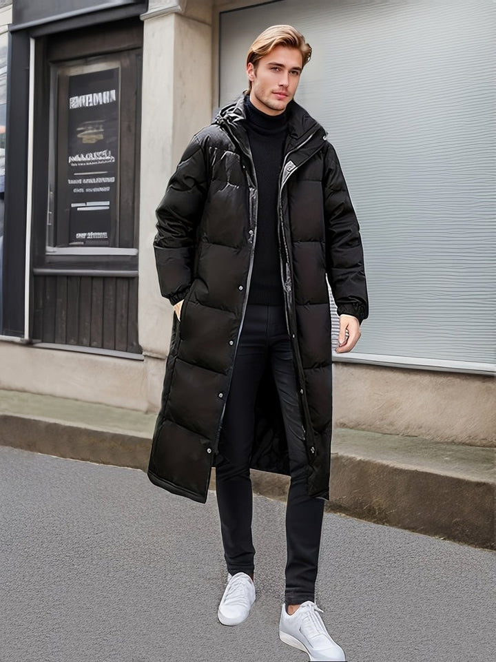 Men's Long Padded Hooded Waterproof Zip-Up Winter Coat