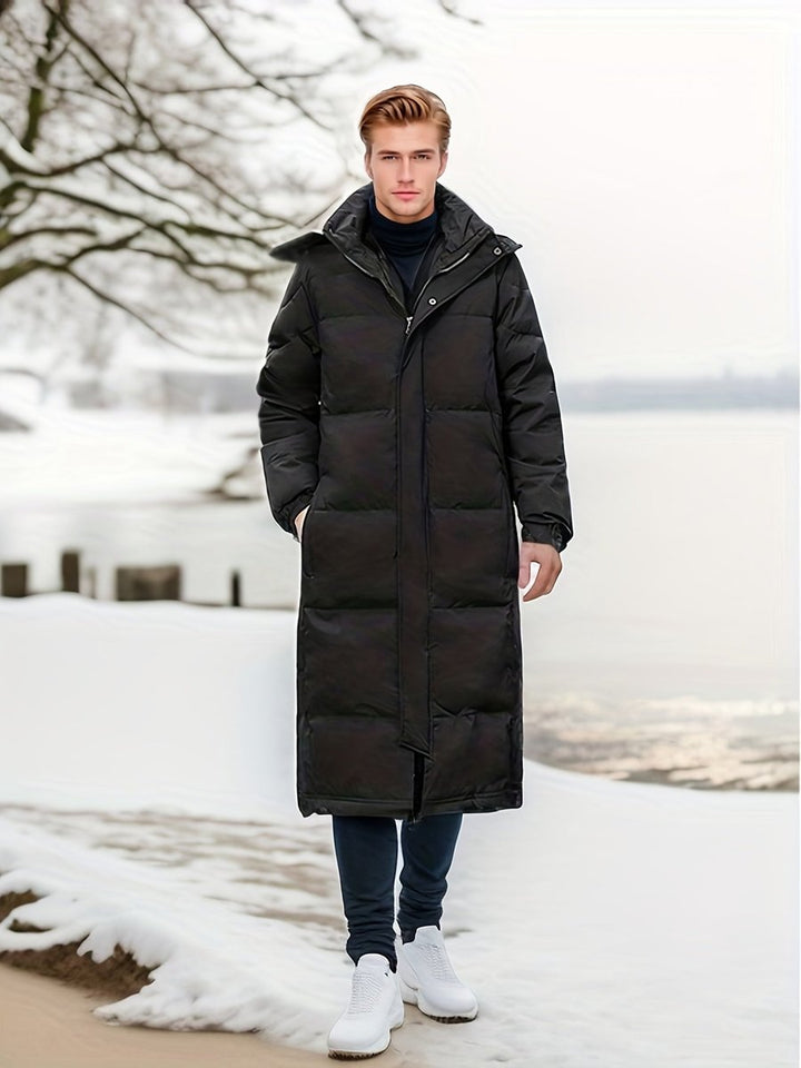 Men's Long Padded Hooded Waterproof Zip-Up Winter Coat