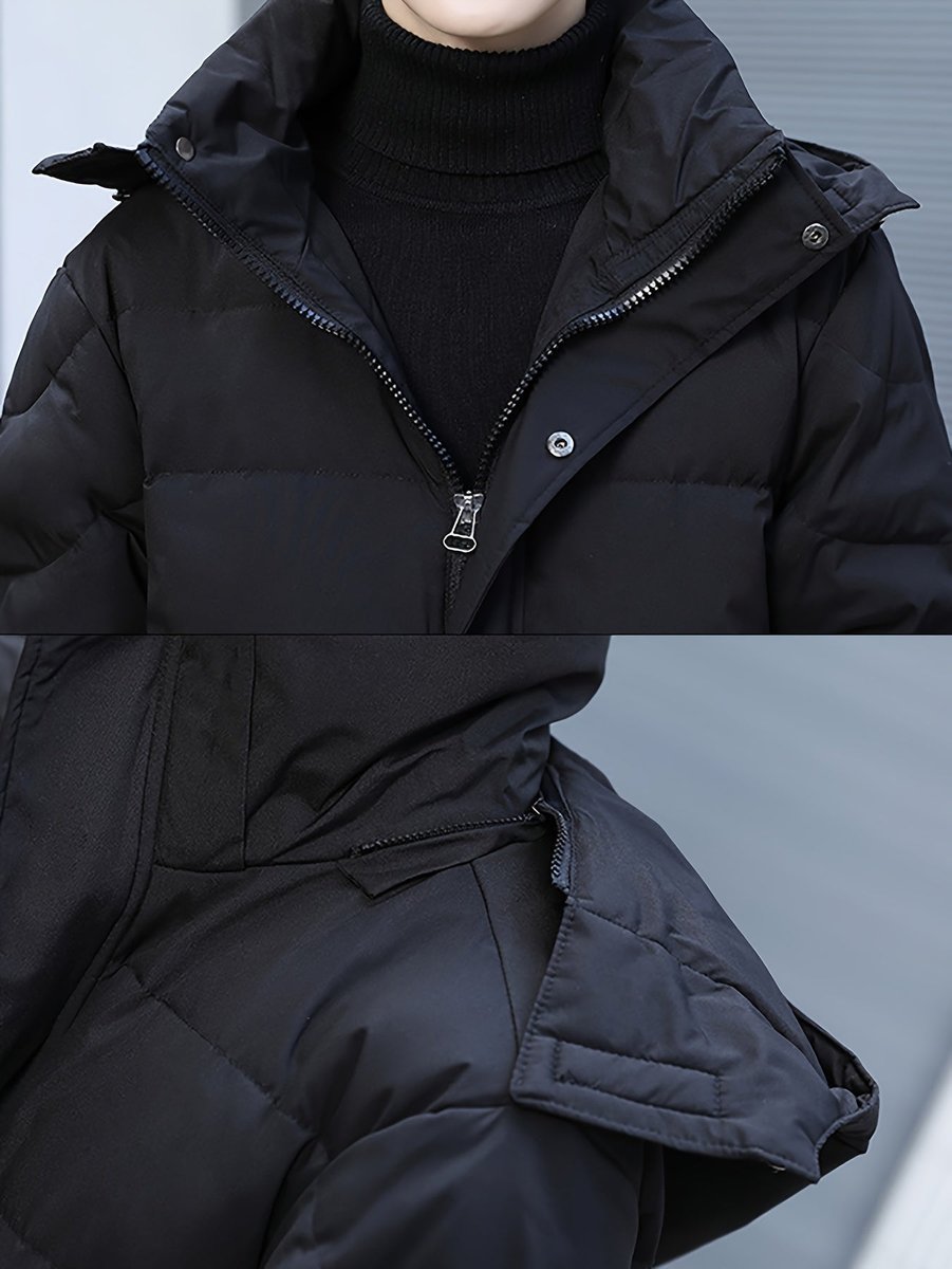 Men's Long Padded Hooded Waterproof Zip-Up Winter Coat