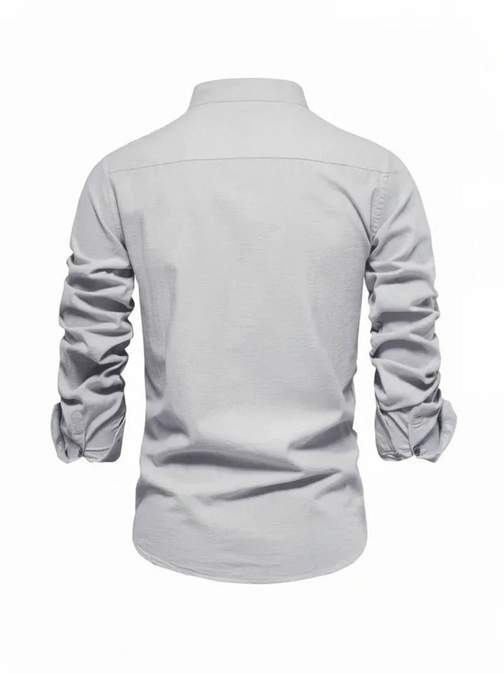 Mens Long-Sleeve Band Collar Button-Down Casual Shirt