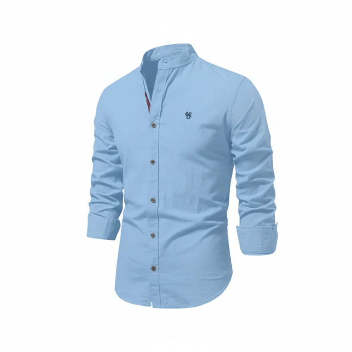 Mens Long-Sleeve Band Collar Button-Down Casual Shirt
