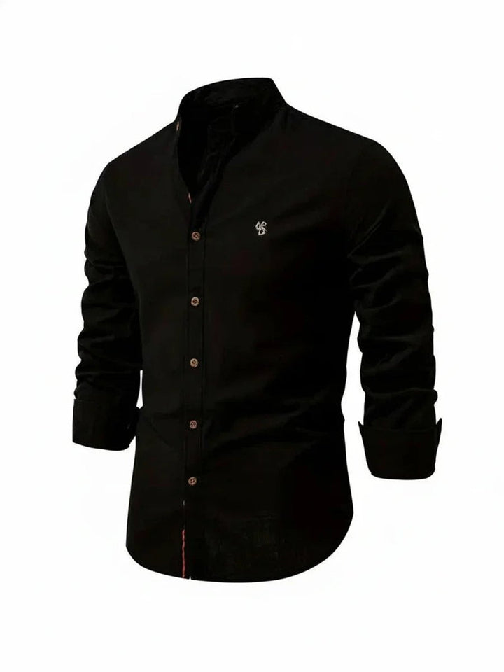 Mens Long-Sleeve Band Collar Button-Down Casual Shirt