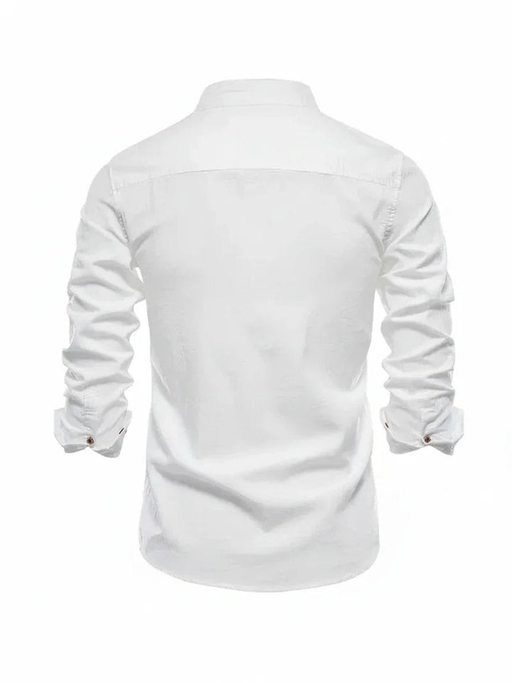 Mens Long-Sleeve Band Collar Button-Down Casual Shirt
