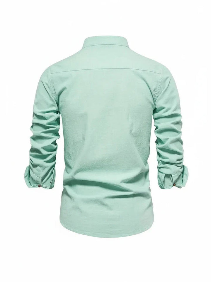 Mens Long-Sleeve Band Collar Button-Down Casual Shirt