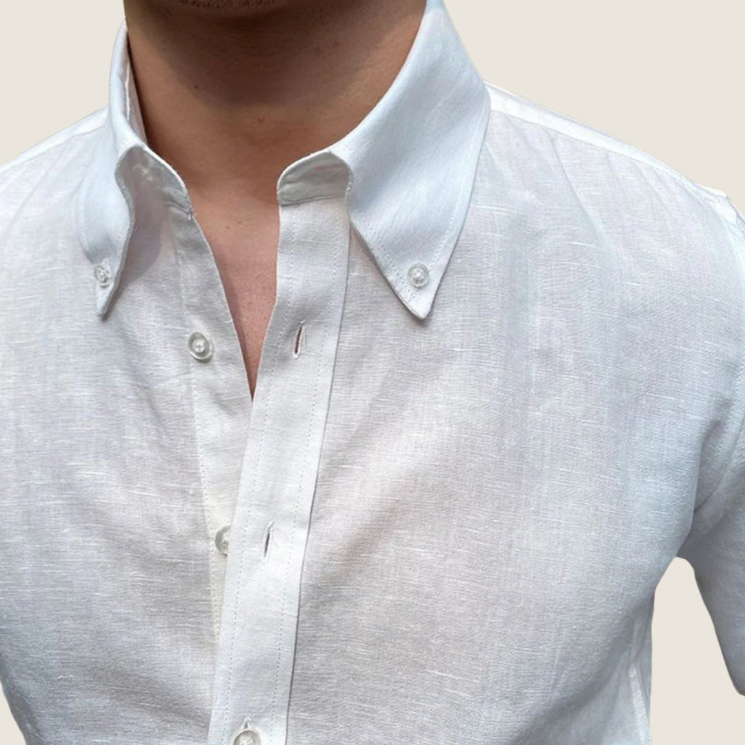 Men's Long-Sleeve Button-Down Linen Shirt Slim-Fit