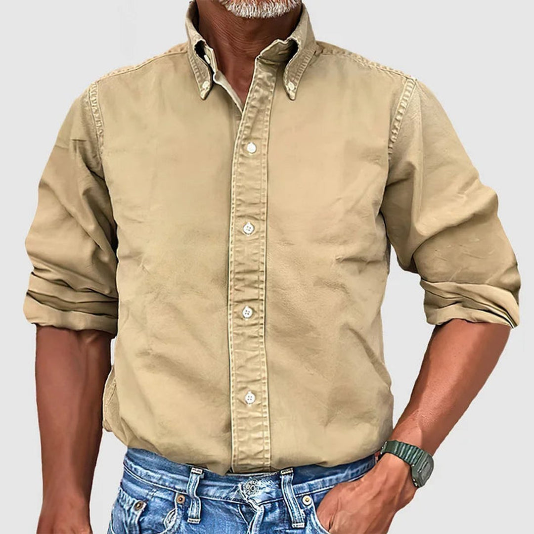 Men's Long-Sleeve Button-Down Regular-Fit Cotton Shirt